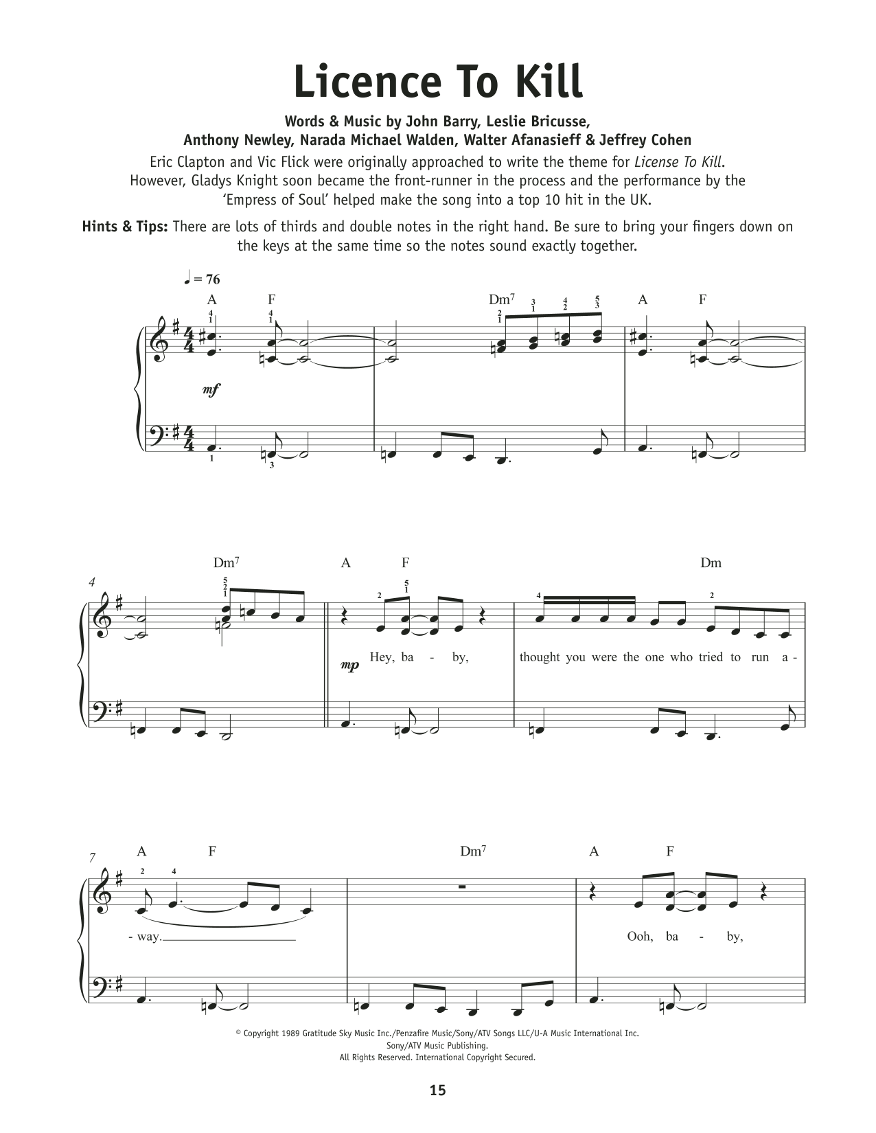 Gladys Knight Licence To Kill sheet music notes and chords. Download Printable PDF.