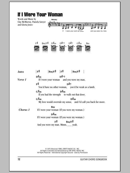 Learn to play Gladys Knight & The Pips If I Were Your Woman sheet music for Piano, Vocal & Guitar (Right-Hand Melody) in minutes. Gladys Knight & The Pips If I Were Your Woman sheet music notes and chords
