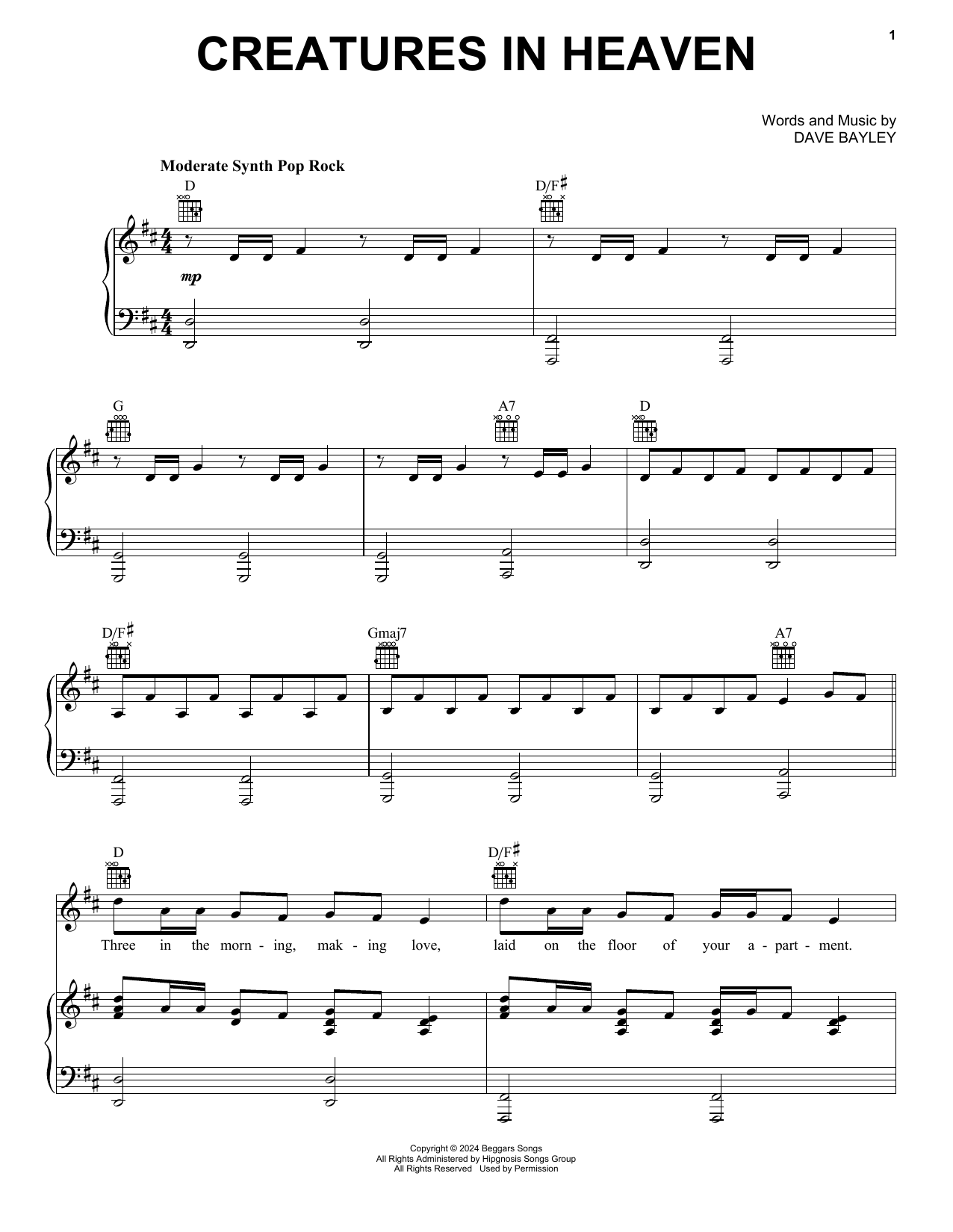 Glass Animals Creatures In Heaven sheet music notes and chords. Download Printable PDF.