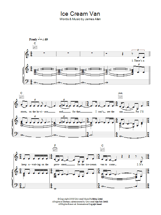 Glasvegas Ice Cream Van sheet music notes and chords. Download Printable PDF.