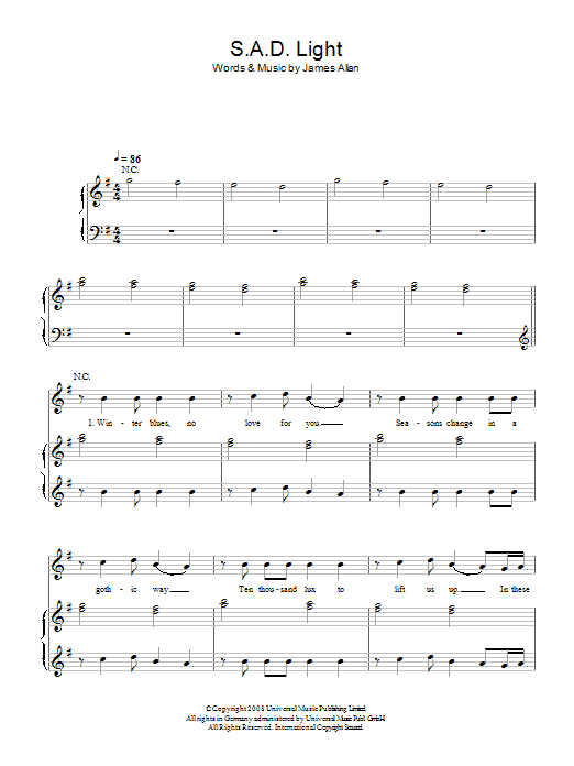 Glasvegas SAD Light sheet music notes and chords. Download Printable PDF.