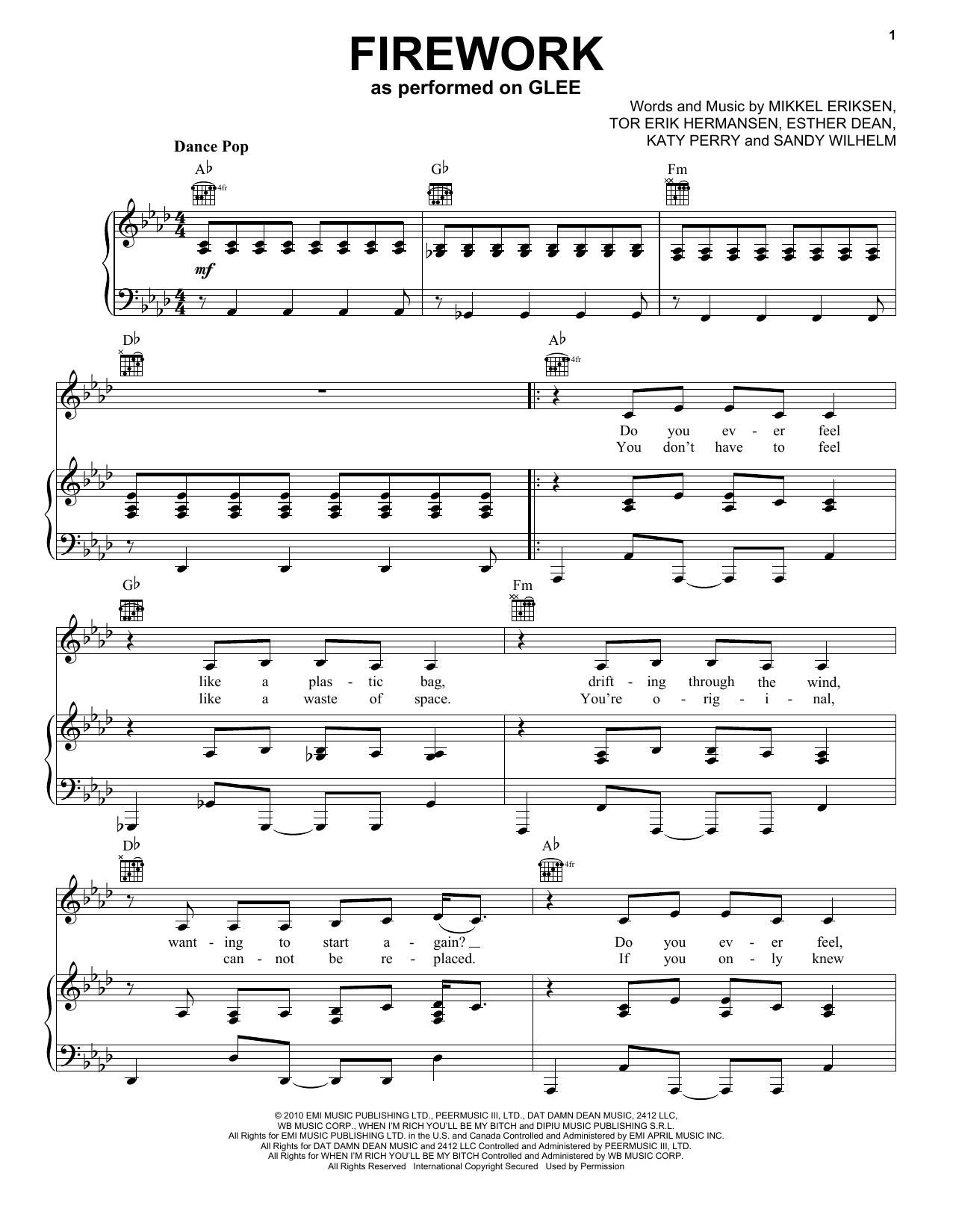 Glee Cast Firework sheet music notes and chords. Download Printable PDF.