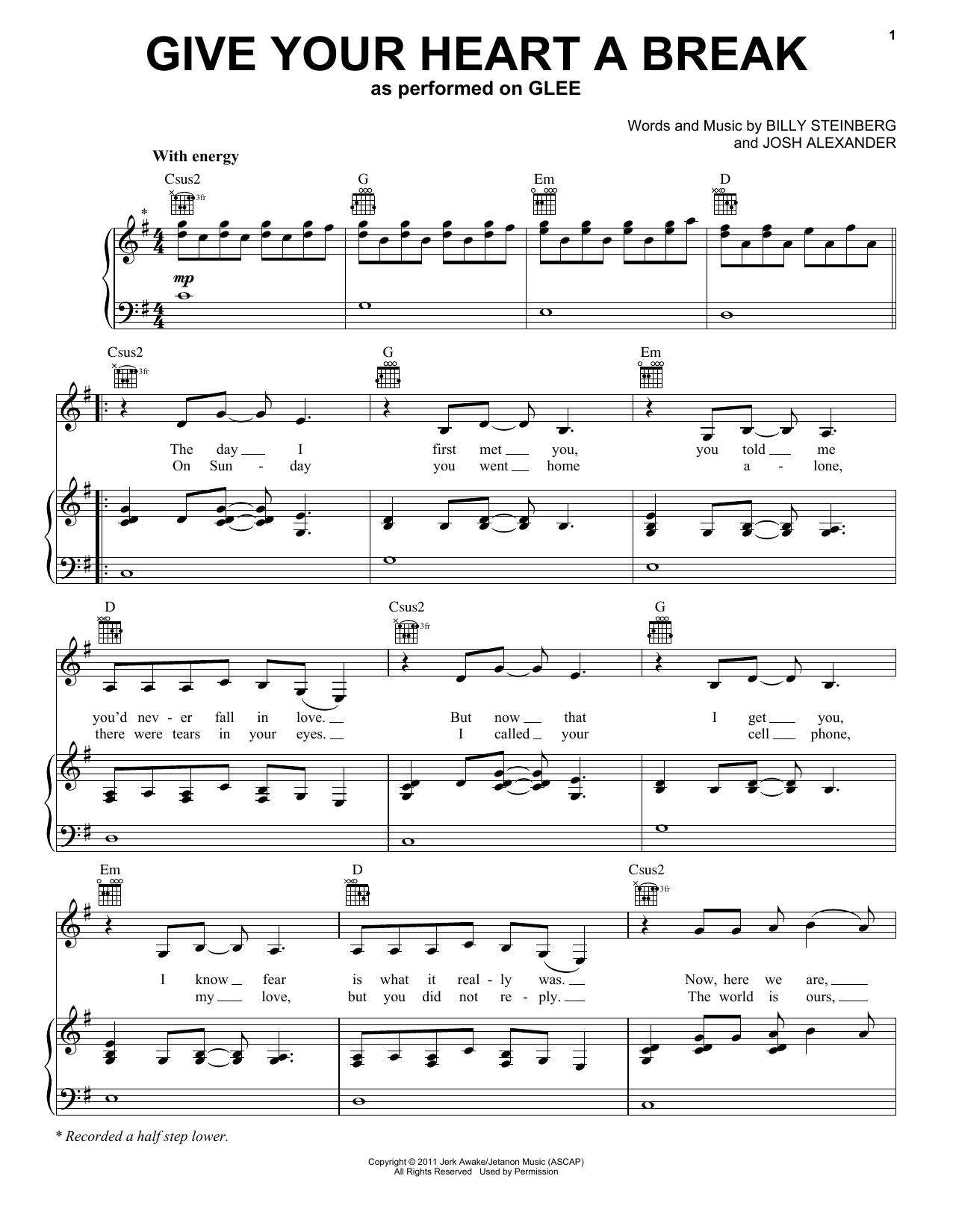 Glee Cast Give Your Heart A Break sheet music notes and chords. Download Printable PDF.