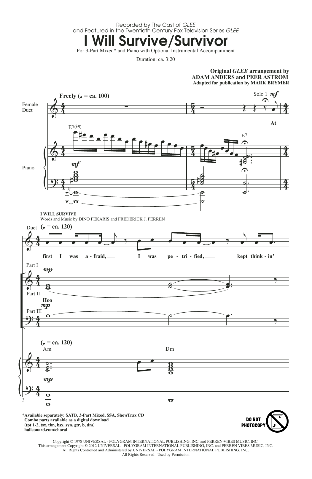 Glee Cast I Will Survive Survivor Arr Mark Brymer Sheet Music Pdf Notes Chords Pop Score Satb Choir Download Printable Sku 411030