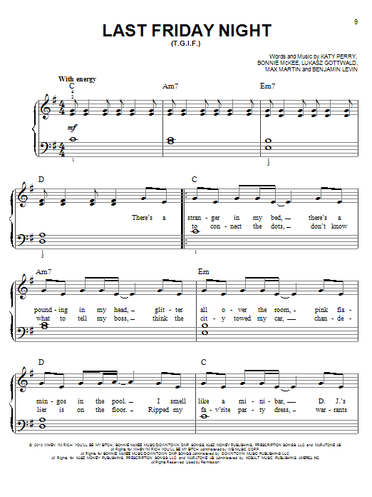 Learn to play Glee Cast Last Friday Night (T.G.I.F.) sheet music for Easy Piano in minutes. Glee Cast Last Friday Night (T.G.I.F.) sheet music notes and chords. Download Printable PDF.