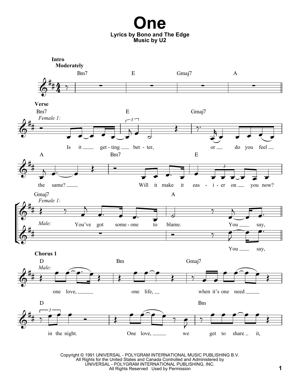 Glee Cast One sheet music notes and chords. Download Printable PDF.