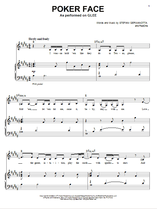 Poker Face Glee Piano Sheet