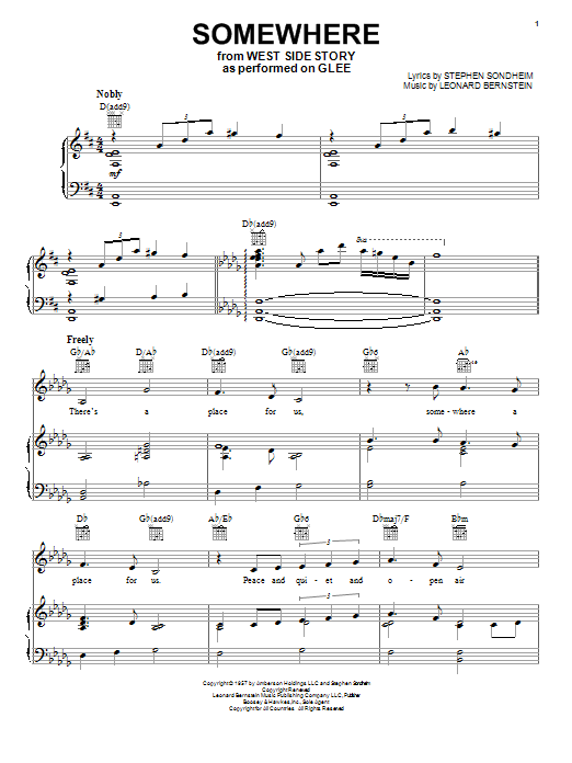 Glee Cast Somewhere sheet music notes and chords. Download Printable PDF.