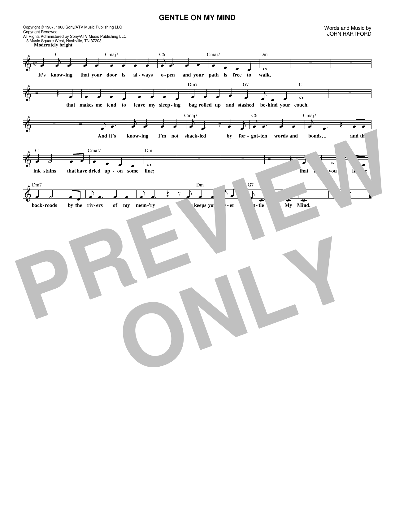 Glen Campbell Gentle On My Mind sheet music notes and chords. Download Printable PDF.