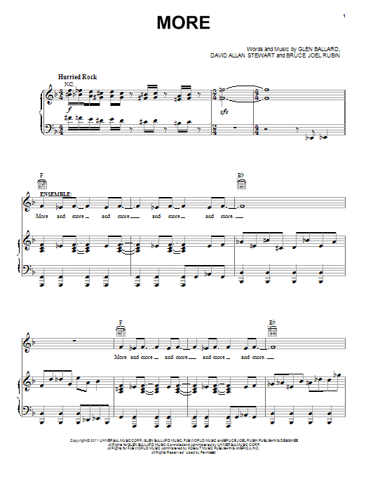 Glen Ballard More sheet music notes and chords. Download Printable PDF.