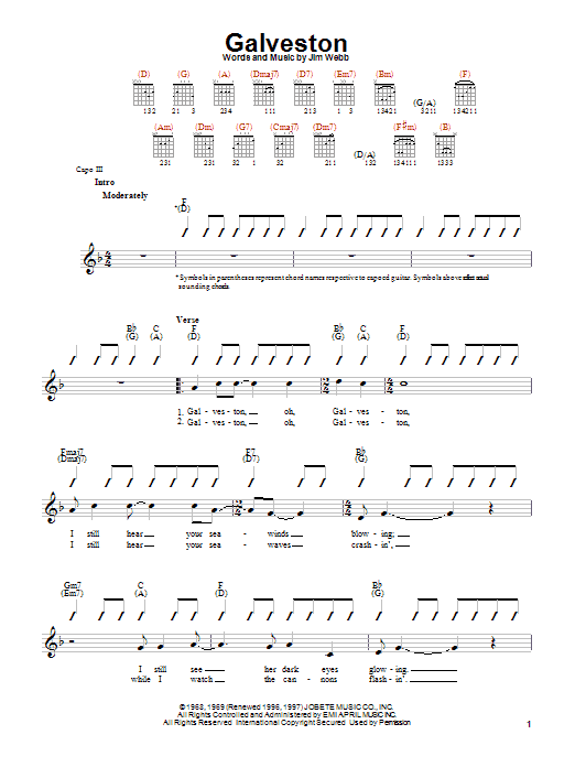 Glen Campbell Galveston sheet music notes and chords. Download Printable PDF.