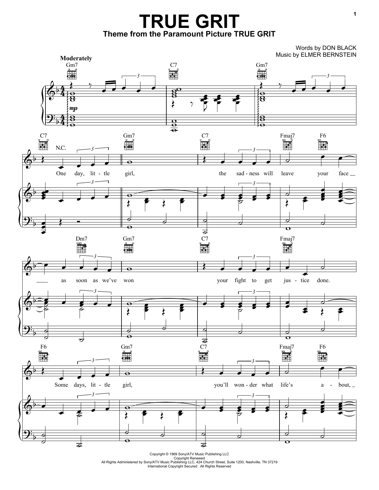 Glen Campbell True Grit sheet music notes and chords. Download Printable PDF.