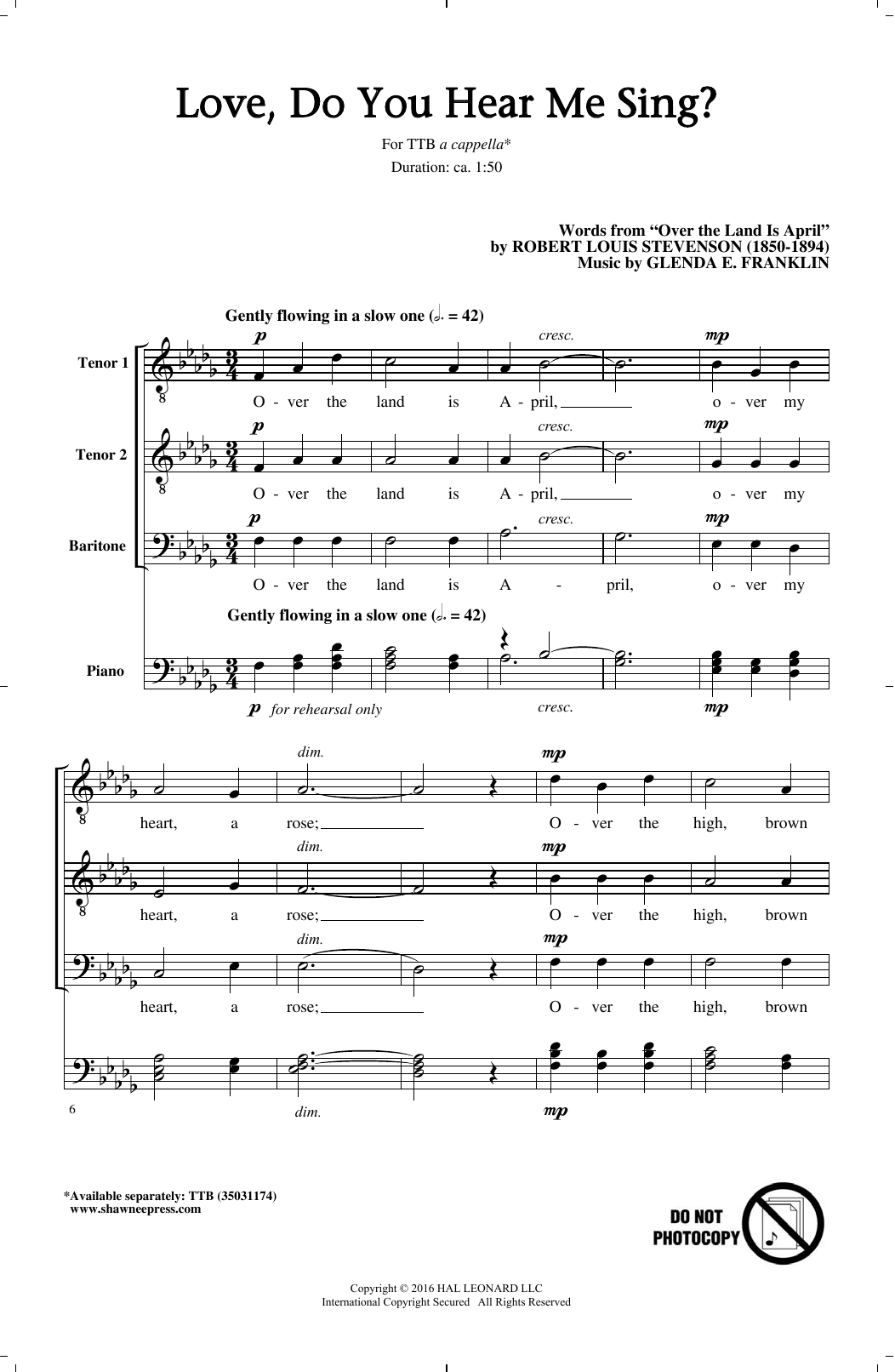 Glenda E. Franklin Love, Do You Hear Me Sing? sheet music notes and chords - Download Printable PDF and start playing in minutes.