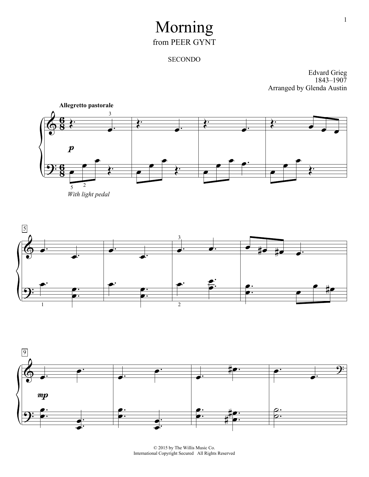 Edvard Grieg Morning sheet music notes and chords. Download Printable PDF.