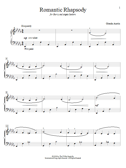 Glenda Austin Romantic Rhapsody sheet music notes and chords. Download Printable PDF.