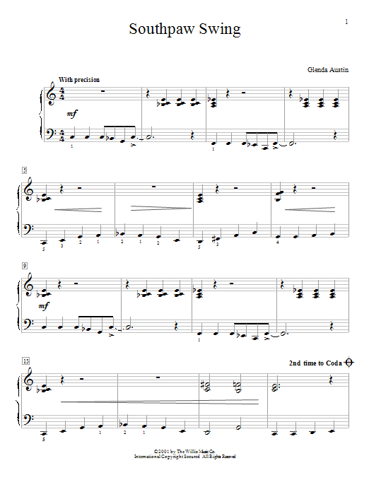 Glenda Austin Southpaw Swing sheet music notes and chords. Download Printable PDF.