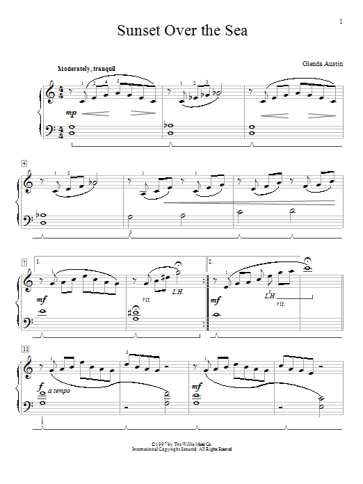 Learn to play Glenda Austin Sunset Over The Sea sheet music for Educational Piano in minutes. Glenda Austin Sunset Over The Sea sheet music notes and chords. Download Printable PDF.
