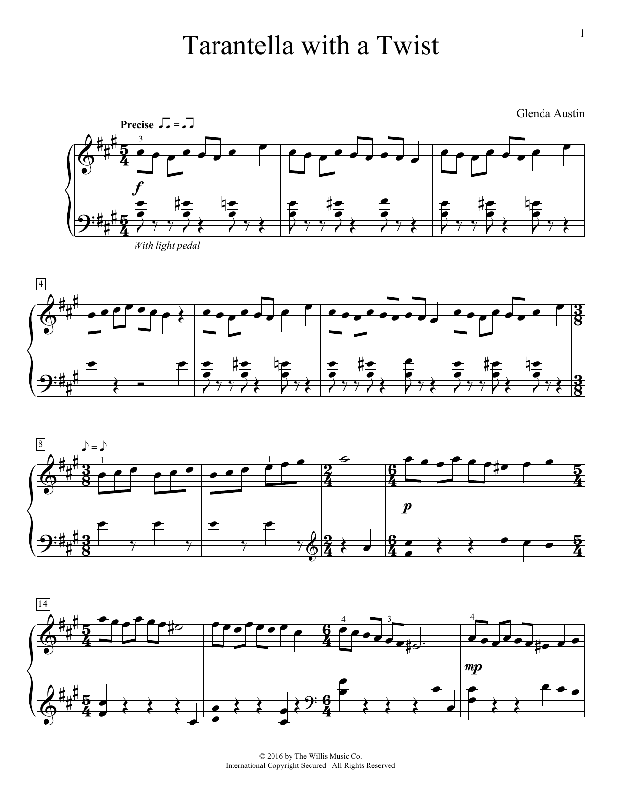 Learn to play Glenda Austin Tarantella With A Twist sheet music for Piano Solo in minutes. Glenda Austin Tarantella With A Twist sheet music notes and chords