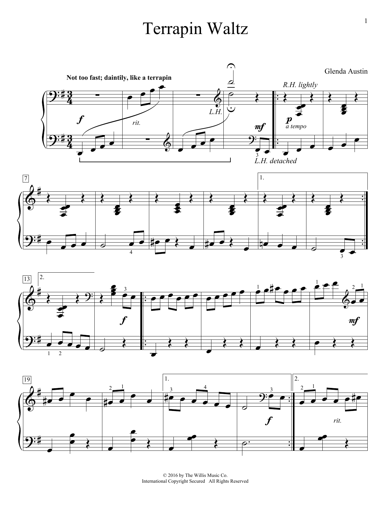 Glenda Austin Terrapin Waltz sheet music notes and chords. Download Printable PDF.