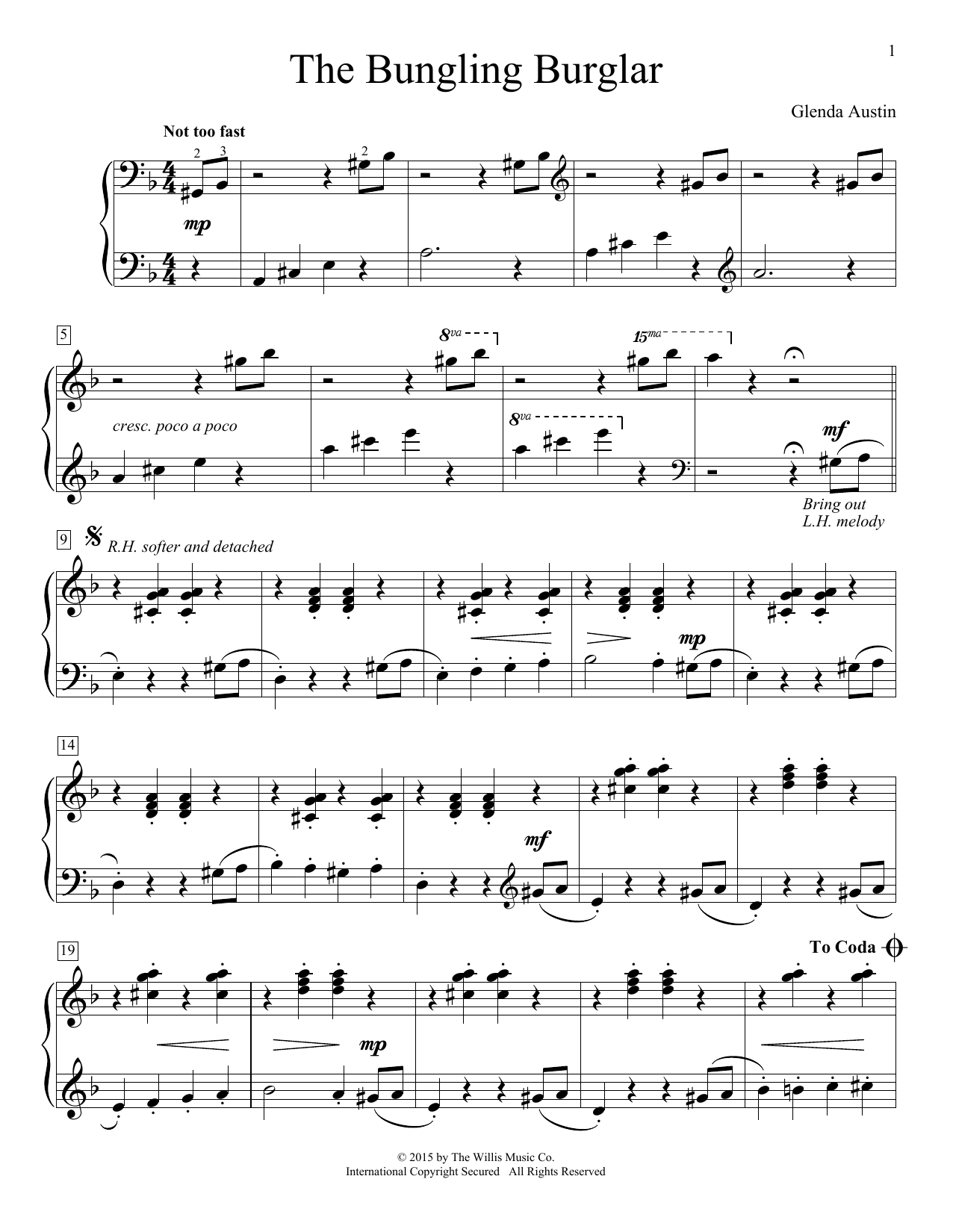 Glenda Austin The Bungling Burglar sheet music notes and chords. Download Printable PDF.