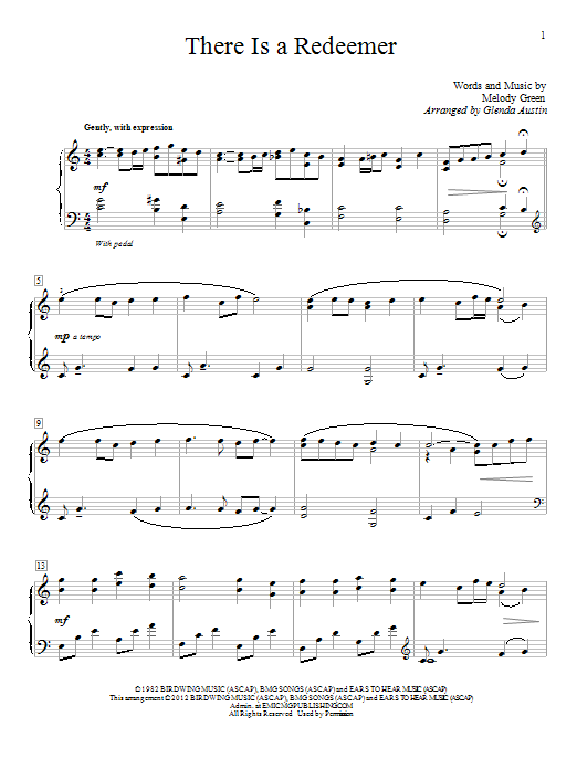 Learn to play Glenda Austin There Is A Redeemer sheet music for Educational Piano in minutes. Price: 6.9900$ Glenda Austin There Is A Redeemer sheet music notes and chords arranged for Educational Piano