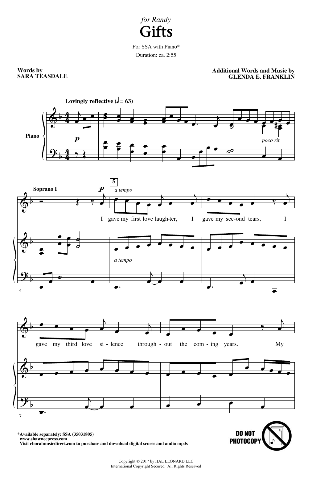 Glenda E. Franklin Gifts sheet music notes and chords. Download Printable PDF.