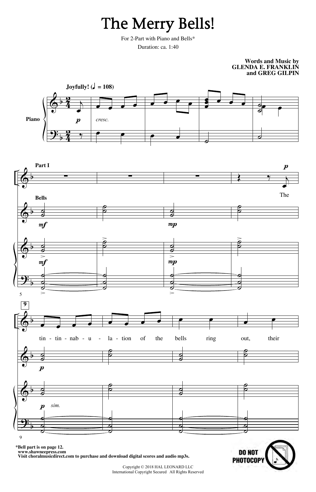 Learn to play Glenda E. Franklin & Greg Gilpin The Merry Bells! sheet music for 2-Part Choir in minutes. Glenda E. Franklin & Greg Gilpin The Merry Bells! sheet music notes and chords. Download Printable PDF.