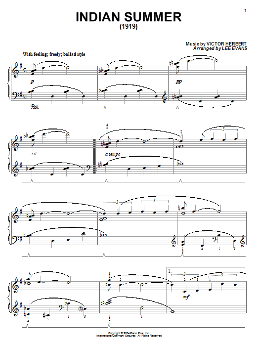 Glenn Miller Indian Summer (1919) sheet music notes and chords. Download Printable PDF.