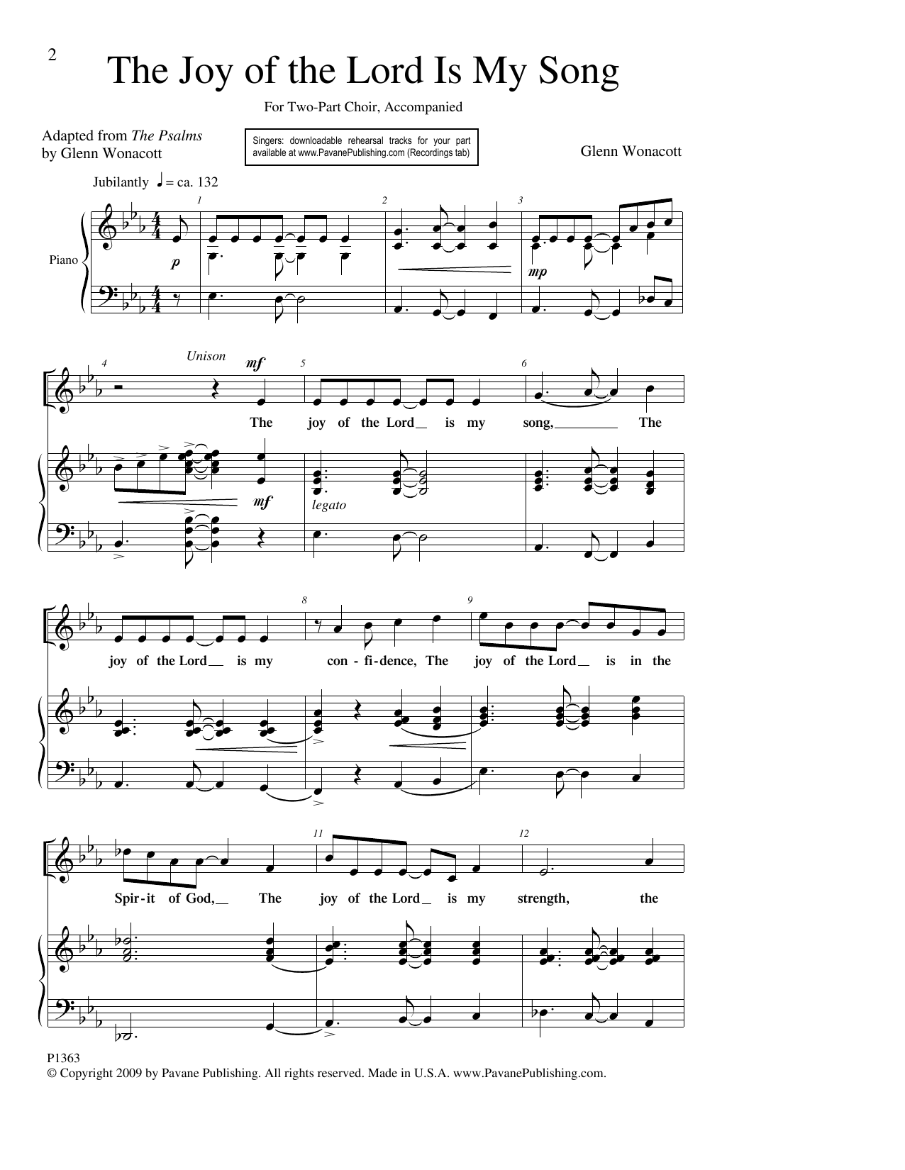 Learn to play Glenn Wonacott The Joy Of The Lord Is My Song sheet music for 2-Part Choir in minutes. Price: 3.9900$ Glenn Wonacott The Joy Of The Lord Is My Song sheet music notes and chords arranged for 2-Part Choir