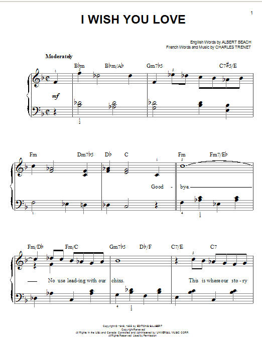 Gloria Lynne I Wish You Love sheet music notes and chords. Download Printable PDF.