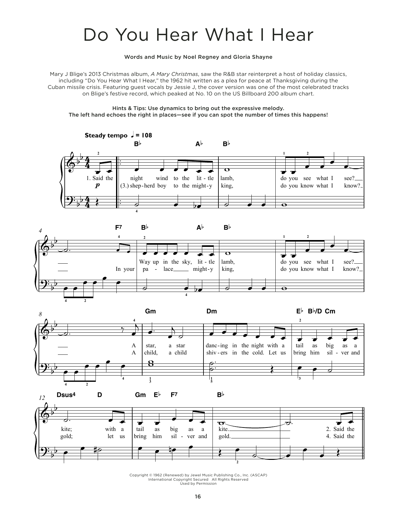 Gloria Shayne Do You Hear What I Hear sheet music notes and chords. Download Printable PDF.