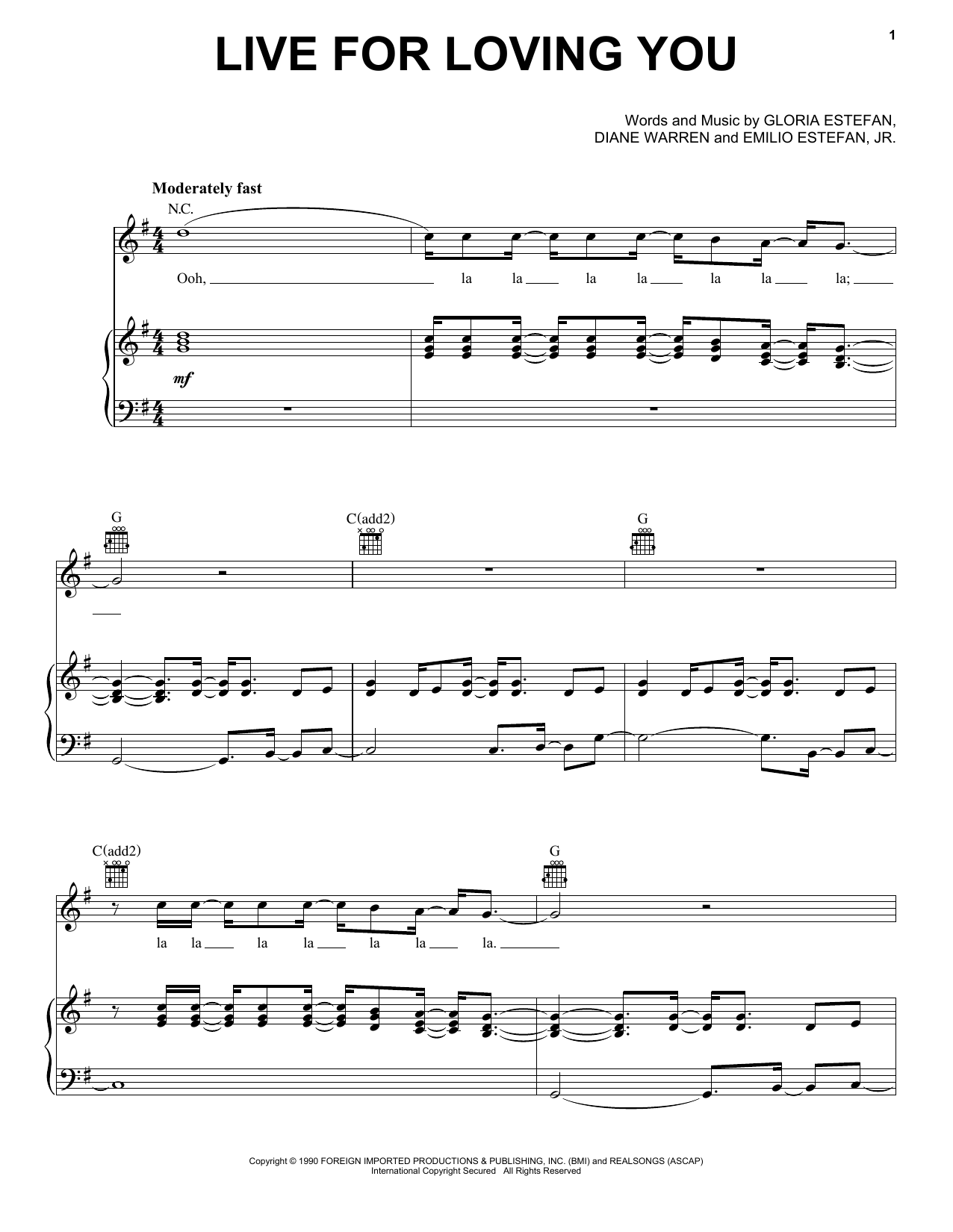 Learn to play Gloria Estefan Live For Loving You sheet music for Piano, Vocal & Guitar Chords (Right-Hand Melody) in minutes. Price: 6.9900$ Gloria Estefan Live For Loving You sheet music notes and chords arranged for Piano, Vocal & Guitar Chords (Right-Hand Melody)