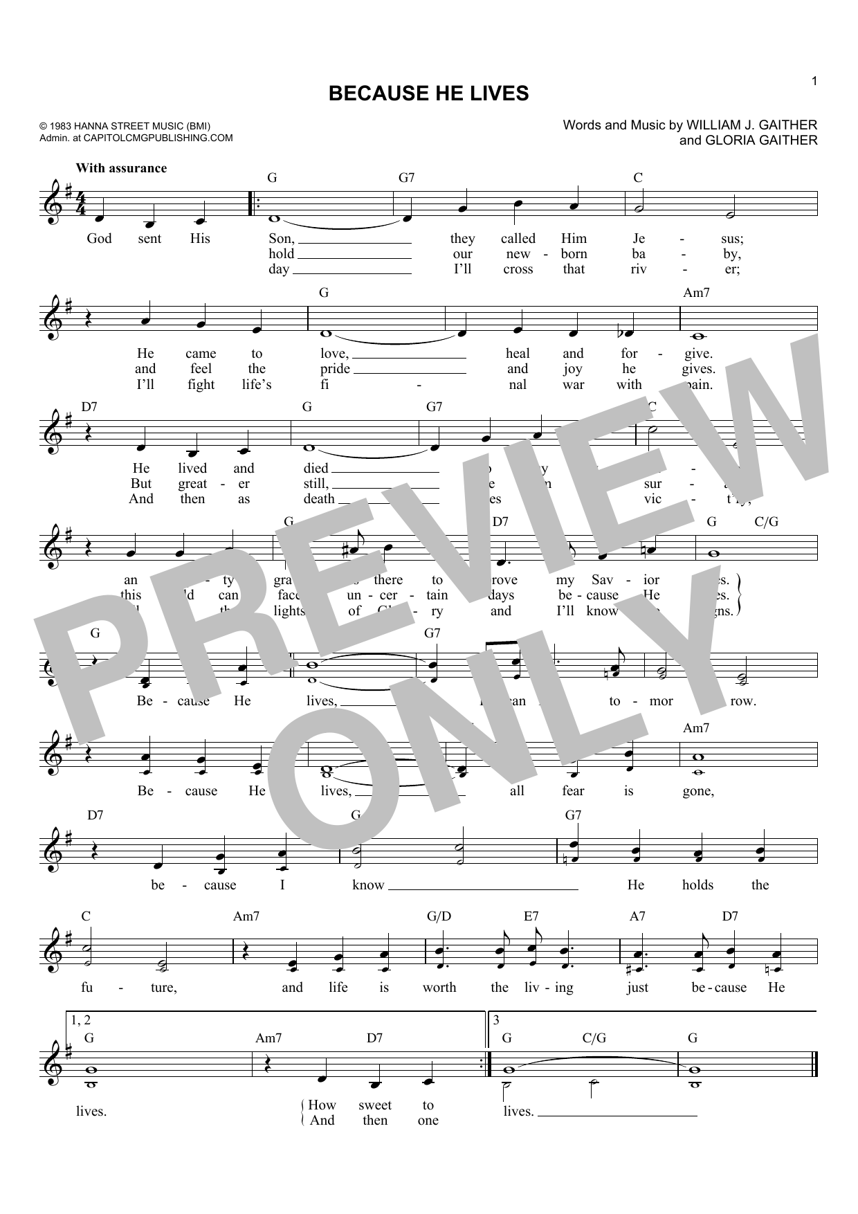 Gloria Gaither Because He Lives Sheet Music PDF Notes Chords 