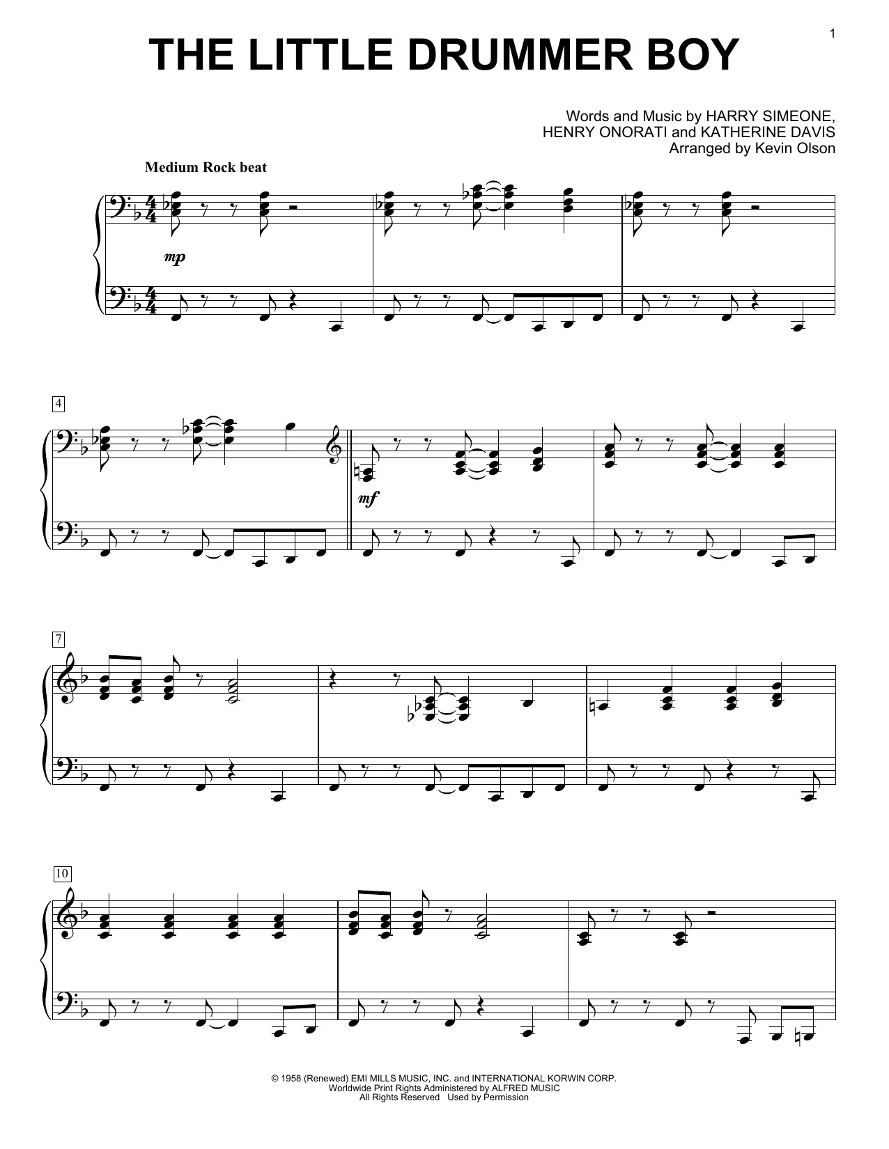Learn to play Gloria Gaynor The Little Drummer Boy (arr. Kevin Olson) sheet music for Easy Piano Solo in minutes. Price: 6.9900$ Gloria Gaynor The Little Drummer Boy (arr. Kevin Olson) sheet music notes and chords arranged for Easy Piano Solo