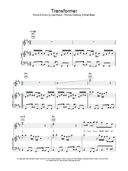 Gnarls Barkley Transformer sheet music notes and chords. Download Printable PDF.