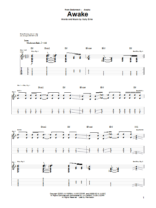 Godsmack Awake sheet music notes and chords. Download Printable PDF.