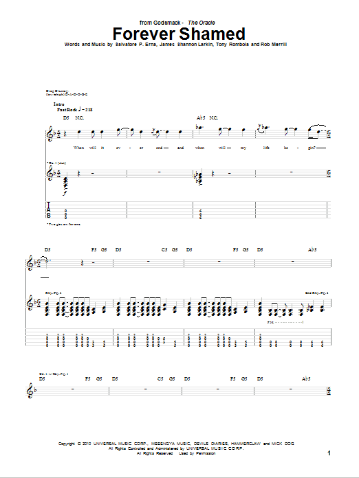 Godsmack Forever Shamed sheet music notes and chords. Download Printable PDF.