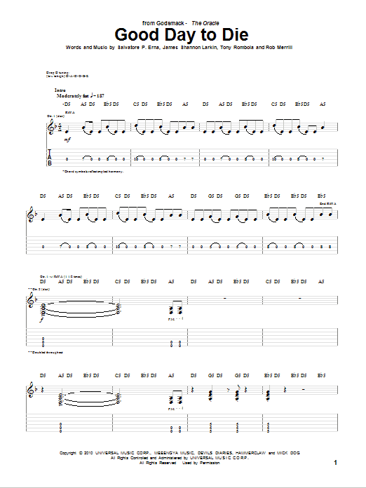 Learn to play Godsmack Good Day To Die sheet music for Guitar Tab in minutes. Price: 7.8900$ Godsmack Good Day To Die sheet music notes and chords arranged for Guitar Tab