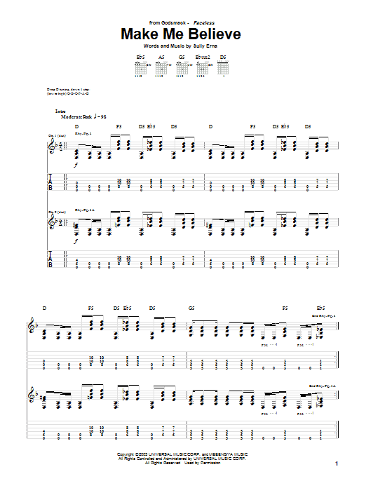 Godsmack Make Me Believe sheet music notes and chords. Download Printable PDF.