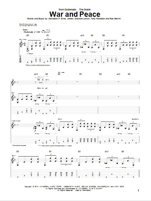 Godsmack War And Peace sheet music notes and chords. Download Printable PDF.