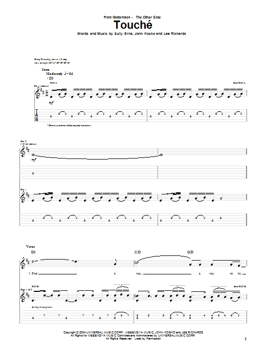 Godsmack Touche (feat. Dropbox) sheet music notes and chords. Download Printable PDF.