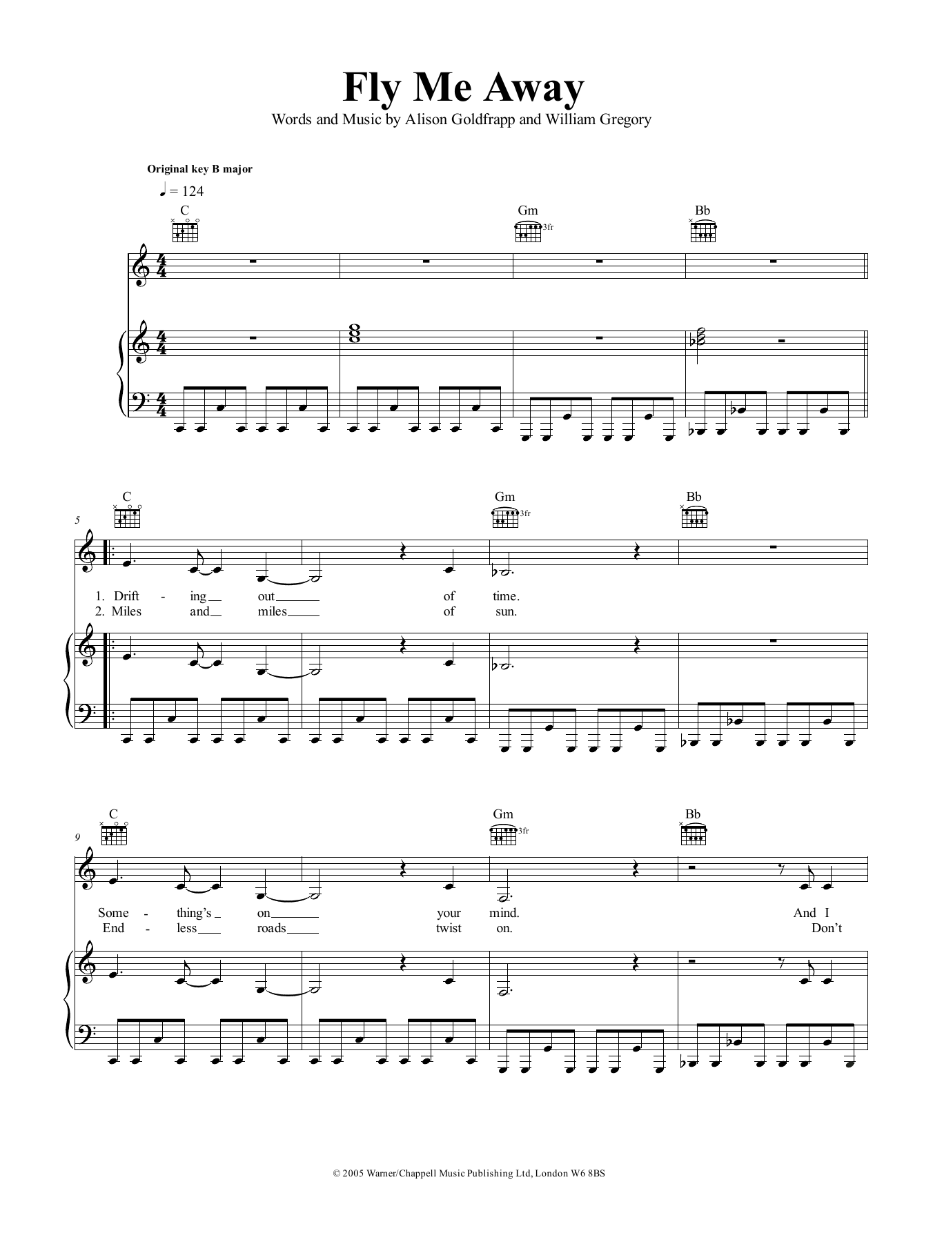 Goldfrapp Fly Me Away sheet music notes and chords. Download Printable PDF.