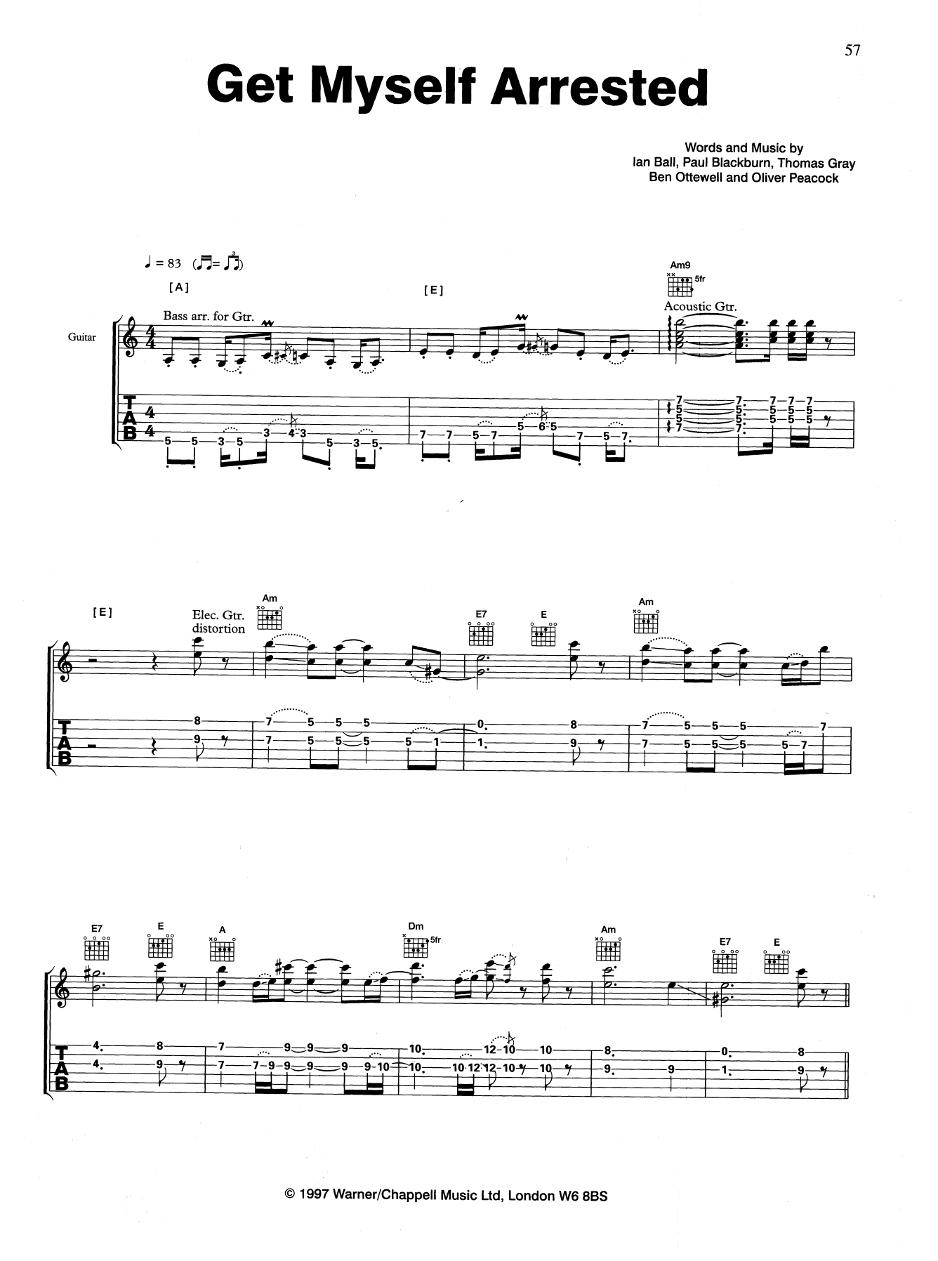 Gomez Get Myself Arrested sheet music notes and chords. Download Printable PDF.