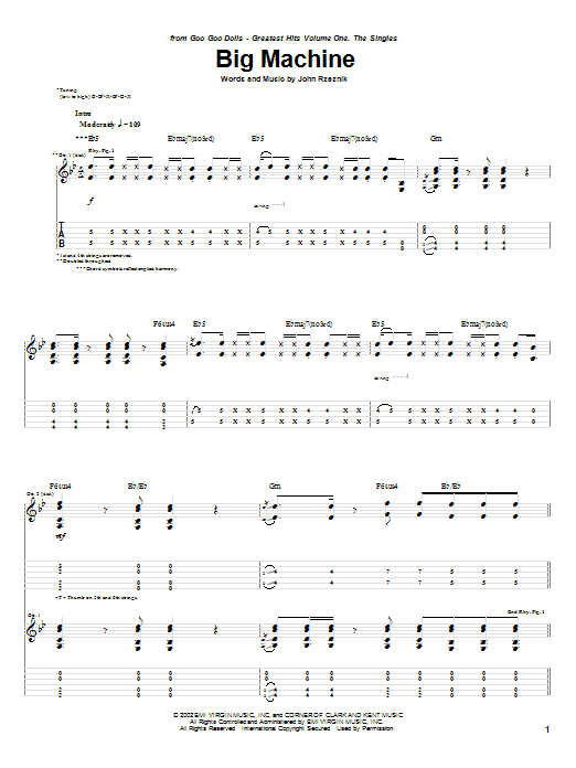 Goo Goo Dolls Big Machine sheet music notes and chords. Download Printable PDF.