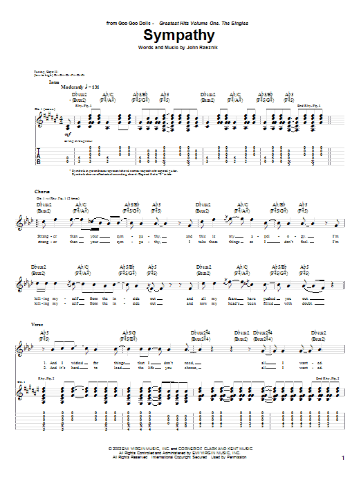 Goo Goo Dolls Sympathy sheet music notes and chords. Download Printable PDF.