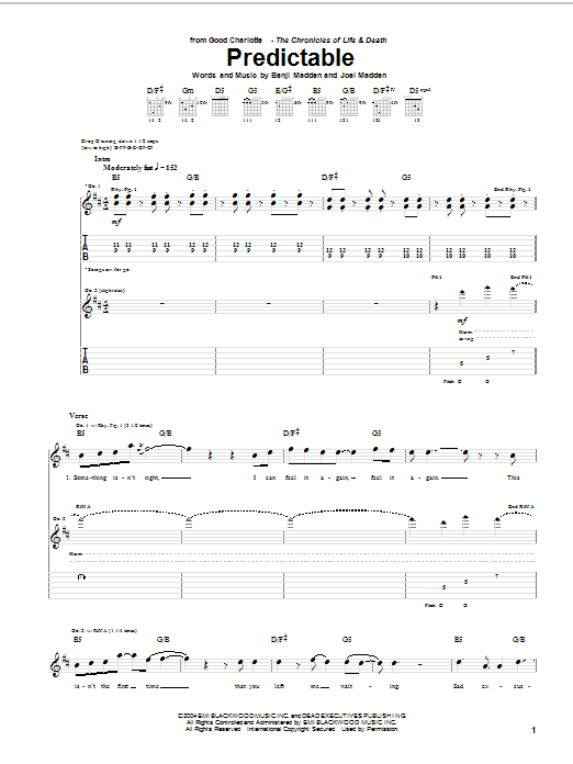 Good Charlotte Predictable sheet music notes and chords. Download Printable PDF.