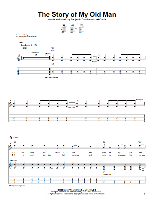 Good Charlotte The Story Of My Old Man Sheet Music Pdf Notes Chords Rock Score Guitar Tab Download Printable Sku 22847