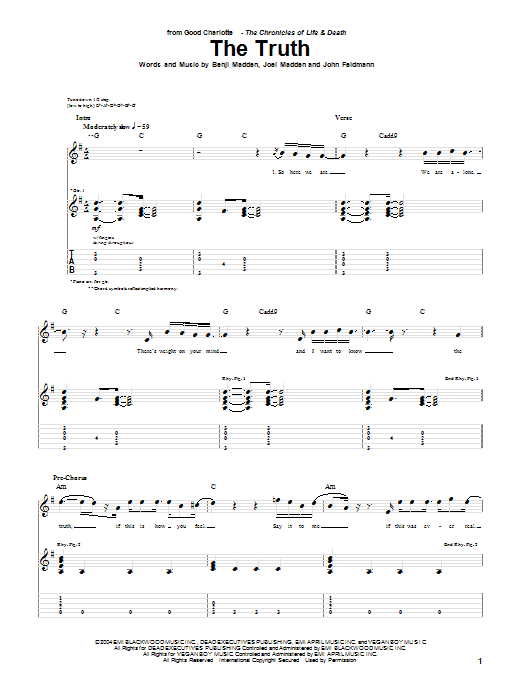 Good Charlotte The Truth sheet music notes and chords. Download Printable PDF.