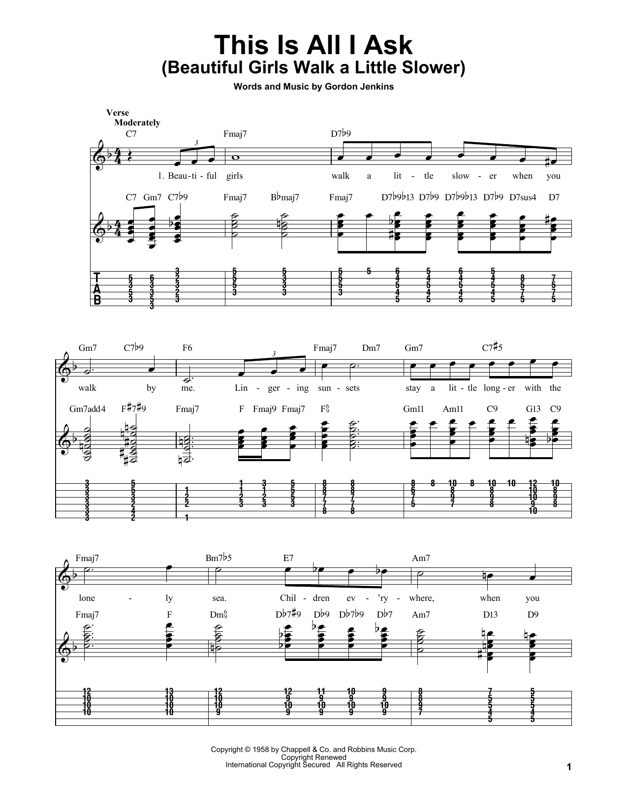 Gordon Jenkins This Is All I Ask (Beautiful Girls Walk A Little Slower) sheet music notes and chords. Download Printable PDF.