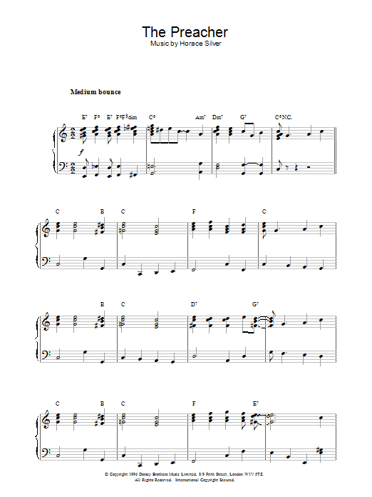 Horace Silver The Preacher sheet music notes and chords. Download Printable PDF.